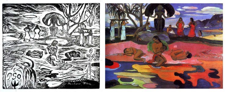 Paul Gauguin- Mahana No Atua- Woodblock print and painting- Matthews Gallery Blog