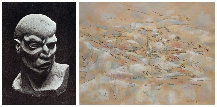 A severe sculpture by Andrew Dasburg, which appeared in the 1913 Armory Show, contrasts with his soft pastel snow scene that will appear in SPRING OF MODERNISM- Matthews Gallery Blog