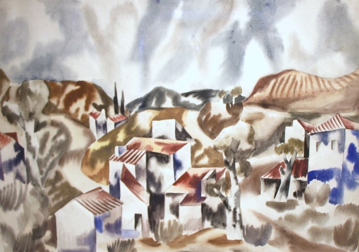Jan Matulka- Landscape circa 1923- Watercolor on Paper- Matthews Gallery